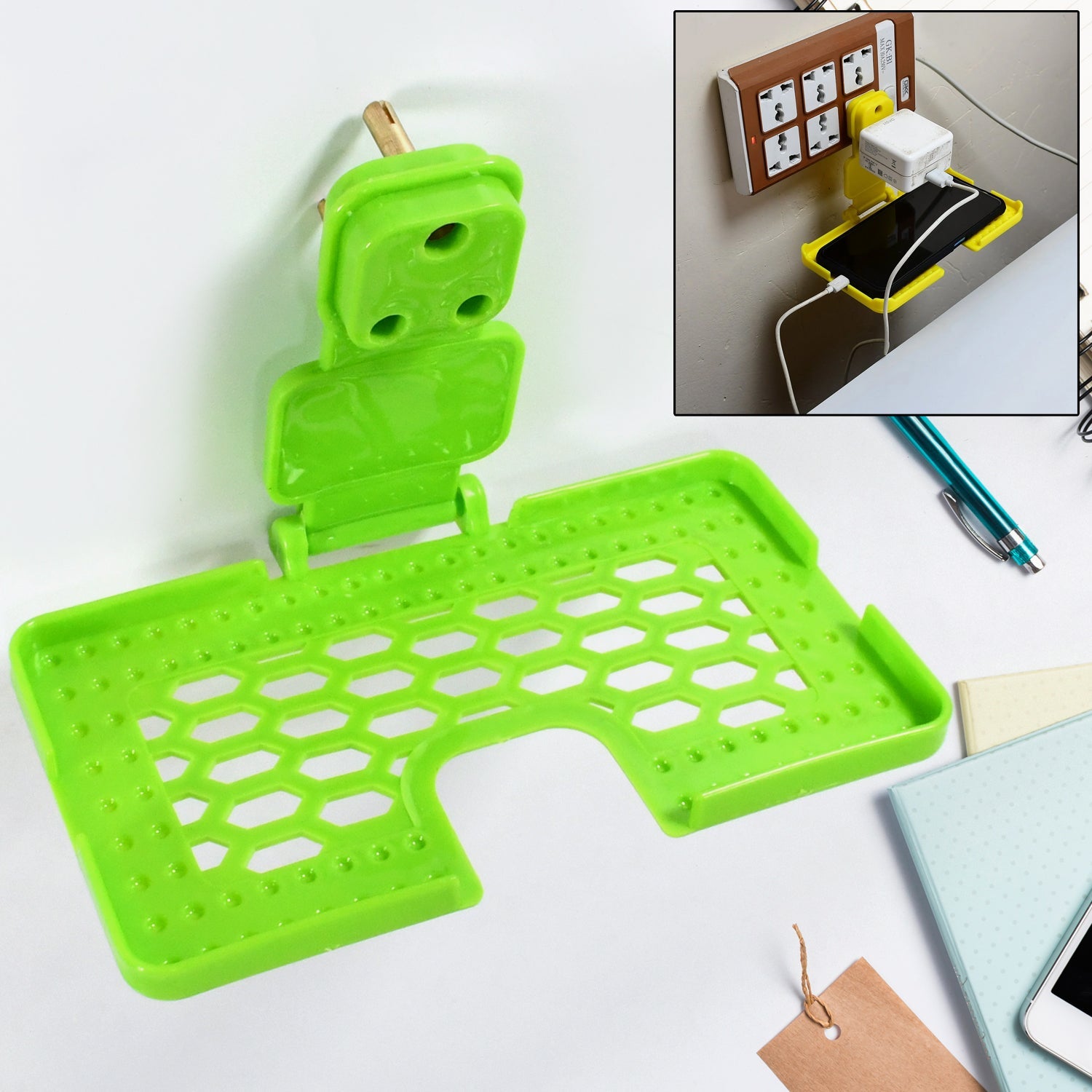 12872 Multi-Purpose Wall Holder Stand for Charging Mobile, Just Fit in Socket and Hang (Mix Color / 1 pc) 12872 Multi-Purpose Wall Holder Stand for Charging Mobile, Just Fit in Socket and Hang (Mix Color / 1 pc)